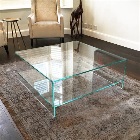 Judd - Square Glass Coffee Table with Shelf - Klarity - Glass Furniture