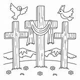 Christian Three Cross Coloring Page For Kids Stock Vector  sketch template