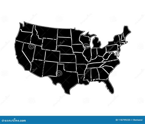 USA Map with States Isolated on a White Background. United States of America Map Stock Vector ...