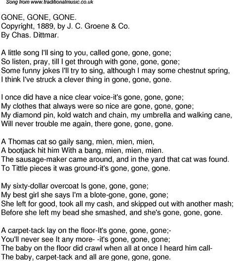 Old Time Song Lyrics for 33 Gone Gone Gone