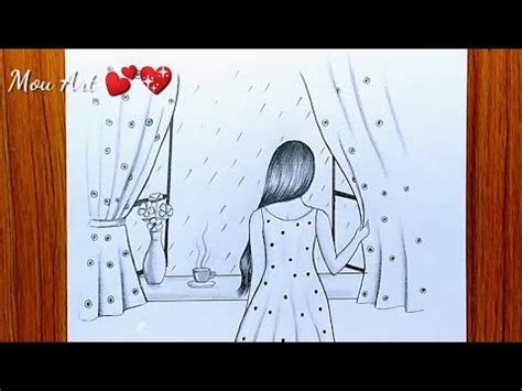 How to draw a girl looking rain through a window || pencil drawing tutorial || girl drawing ...