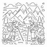 Premium Vector  Coloring Book Page Illustration Of A mountain hiking sketch template