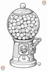 Gumball Machine Coloring Gum Bubble Pages Clipart Printable Candy  sketch template