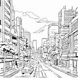 Télécharger Scène De Rue ville En Noir Et Blanc Coloring Pages  sketch template