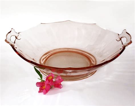 Vintage Pink Depression Glass Bowl Handles, Octagonal Shape, Vintage ...