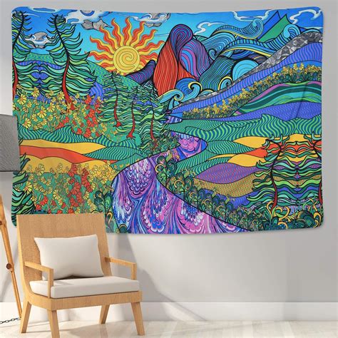 Lyacmy Psychedelic Tapestry Trippy Mountain Tapestry Colorful Tree and ...