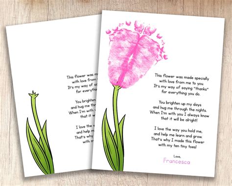 Mother's Day Flower, Poem Printable Kids' Footprint Keepsake Teacher ...