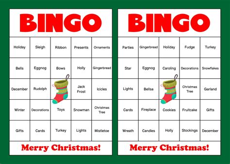 Christmas Bingo Cards Printable Free