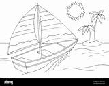 Sailboat Is Sailing Towards The island Graphic Black White Sea Sketch  sketch template