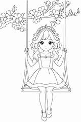 Premium Vector  Coloring Page A Cute Princess On swing Beneath sketch template