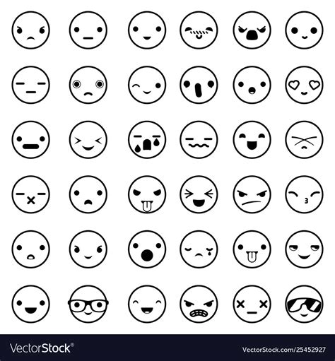 Lineart cute emoticon smile emoji icons set Vector Image