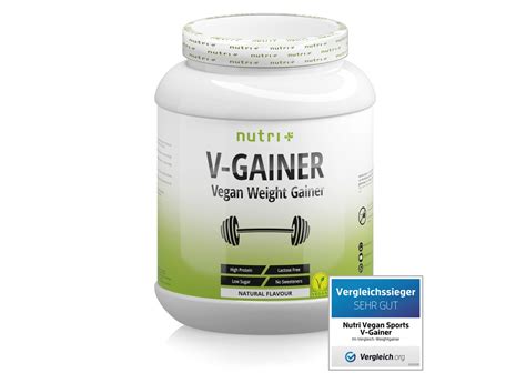 nutri+ V-Gainer - Vegan Weight & Mass Gainer | 2000g Pulver | Erdbeer-Sahne | N+_V-G.1