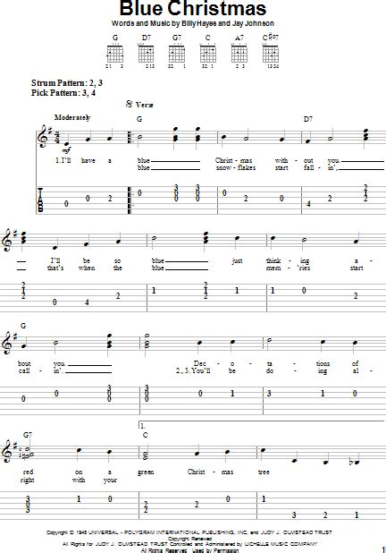 Elvis Presley Blue Christmas Guitar Tab In G Major Download Print SKU: MN0089084 ...