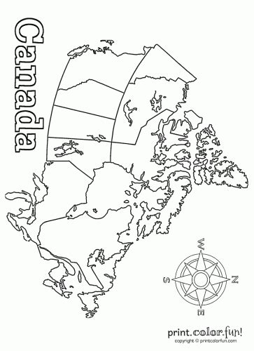 Blank map of Canada, at PrintColorFun.com