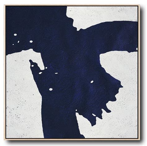 Original Abstract Painting Extra Large Canvas Art,Minimalist Navy Blue And White Painting ...