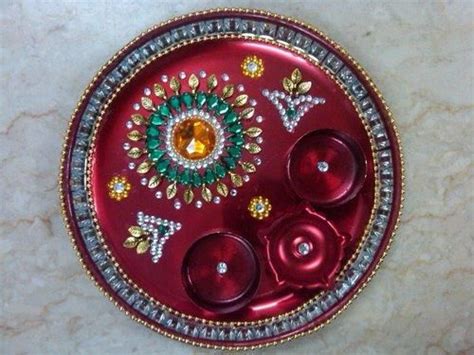 Decorated aarti plate with white and green kundans - 300gms in 2022 ...