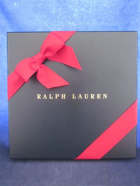 RALPH LAUREN Gift Box Navy Blue Gold Lettering 1.25" x 9" x 9" Red Ribbon EXC | eBay