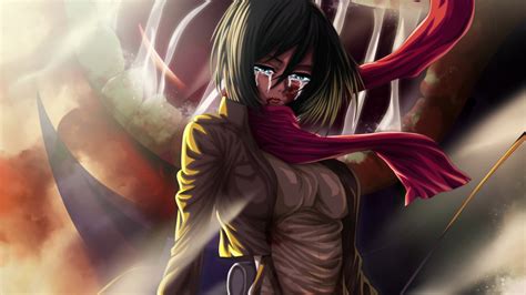 Attack On Titan Mikasa Ackerman Crying With Red Scarf HD Anime Wallpapers | HD Wallpapers | ID ...