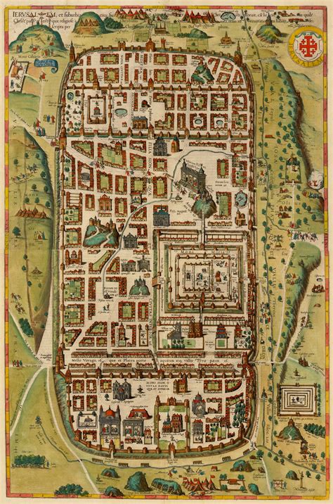 Jerusalem Map, Old Jerusalem Map, Vintage Map of Jerusalem, 1535-1590 ...