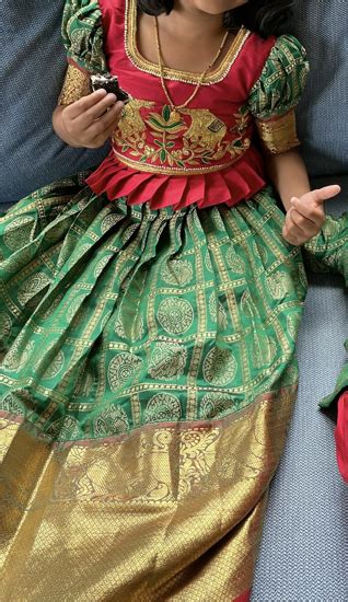 PunarviAuthentic|PreLoved|SustainableGreen lehenga with maggam work blouse 4-5y