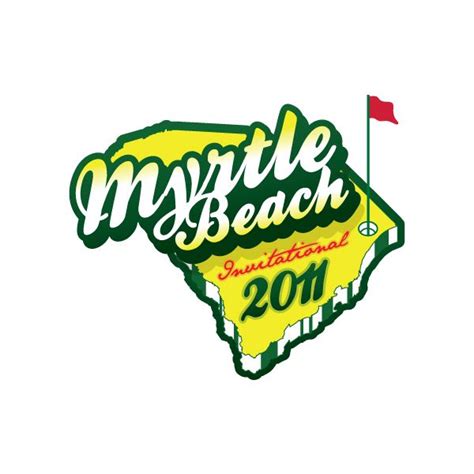 the logo for myntle beach is shown in green and yellow with a red flag