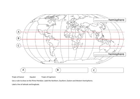 Blank World Map to label continents and oceans + latitude longitude ...