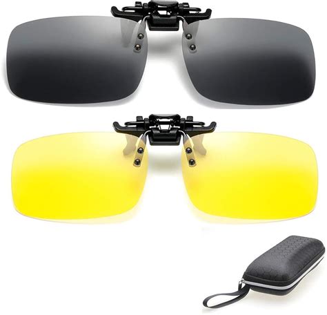 2 Pairs Sunglasses Clip On Flip Up Night Vision Glasses Anti Glare ...