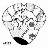 Aries Zodiac Sign Coloring Page Book In Steampunk Style  sketch template
