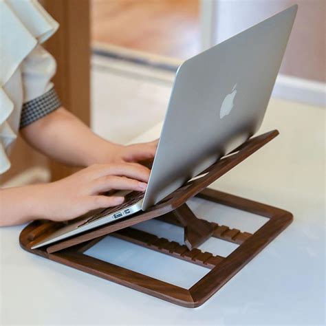Adjustable laptop stand, wood laptop stand holder for MacBook, elevated Tech desk docking ...