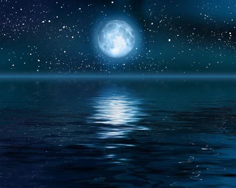 moon reflection illustration: full moon over blue water beauty | Over The Moon | Moon over water ...