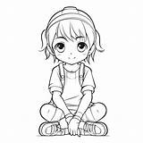 Anime Girl Sitting Coloring Pages Outline Sketch Drawing Vector Sit  sketch template