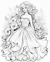 Elegant Woman In Dress Coloring Page  Premium AI Generated Image sketch template