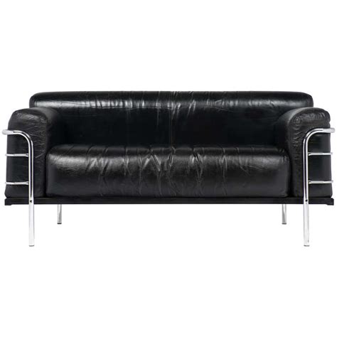 Vintage Le Corbusier Style Leather and Chrome Sofa at 1stDibs