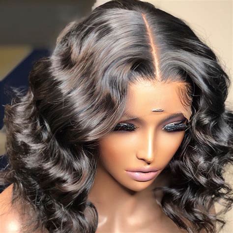 Middle part Loose wave style bob human hair 13x6 lace front wigs for ...