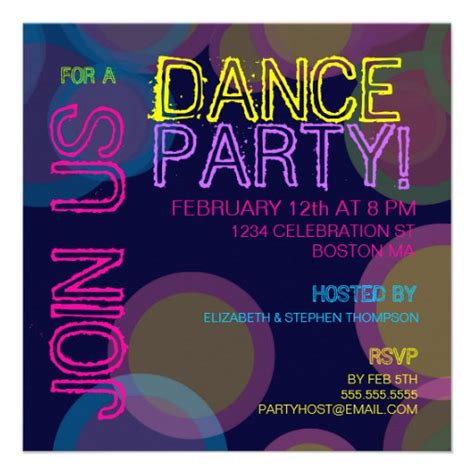 Dance Party! Invitation 5.25" Square Invitation Card | Zazzle