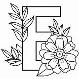 Alphabet E coloring Page With The Flower letter Digital Outline  sketch template