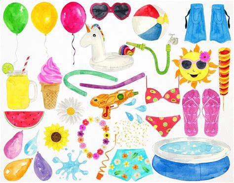 Pool Party Clipart Summer Clipart Summer Clip Art Pool | Etsy