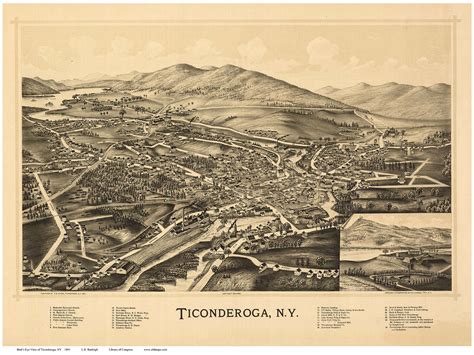 Ticonderoga, New York 1891 Bird's Eye View - Old Map Reprint - OLD MAPS