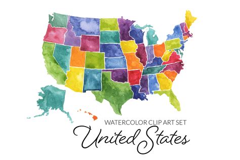 Watercolor United States Clipart USA art Watercolor USA Map | Etsy