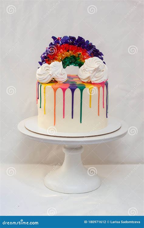 LGBT Rainbow Cake with Melted Chocolate and Caramel Rainbow on White ...