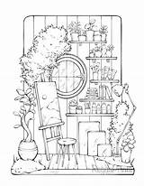 Atelier Interior Coloring Pages Cozy Plants Room  Etsy France sketch template