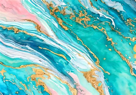 Premium Vector | Vector turquoise pink gold marble painting watercolor background