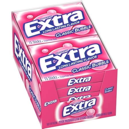 EXTRA Gum Classic Bubble Chewing Gum, 15 Pieces (Pack of 10) - Walmart.com