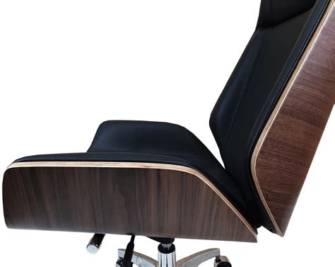 Designer High Back Office Chair Walnut wood - Black Leather - Charles Eames