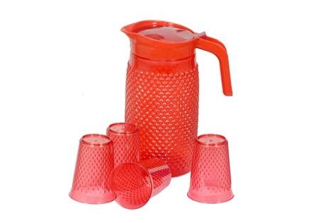 Water Jug 2 liter with 6 Pcs Serving Glass Set 200 ml for Drinking Juice Milk Cold Drink Storing ...