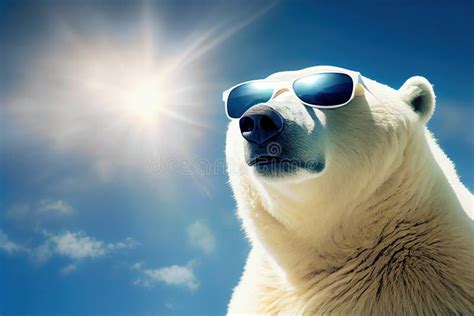 Polar Bear or Ice Bear Portrait Wearing Sunglasses. Global Warming and ...