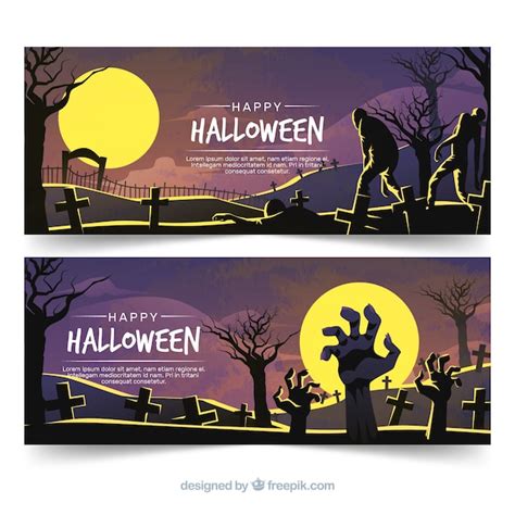 Creepy halloween banners with flat design Vector | Free Download