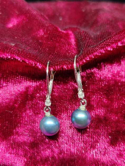 Blue Akoya Pearl Diamond Drop Leverback Earrings - Pearl Factory - Na Hoku 14k | eBay