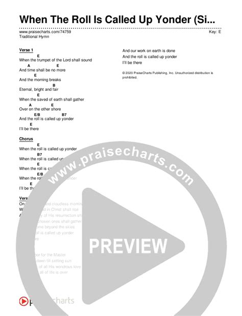 When The Roll Is Called Up Yonder (Simplified) Chords PDF (Traditional Hymn) - PraiseCharts