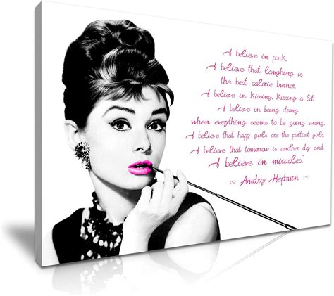 Audrey Hepburn Quote I Believe in Pink Canvas Wall Art Picture Print 76cmx50cm: Amazon.co.uk ...